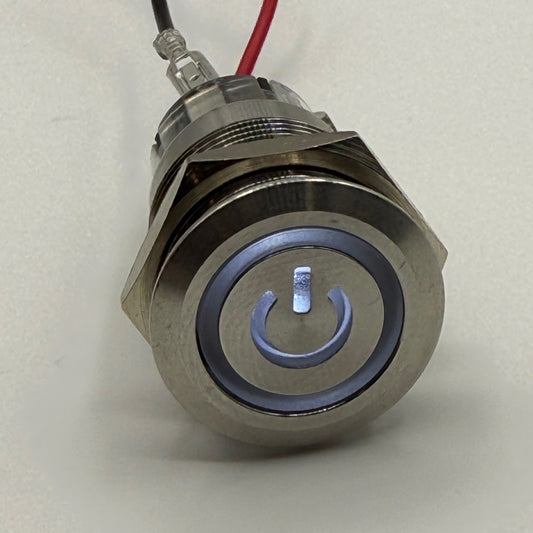 19MM Latching POWER Button LED Backlit White