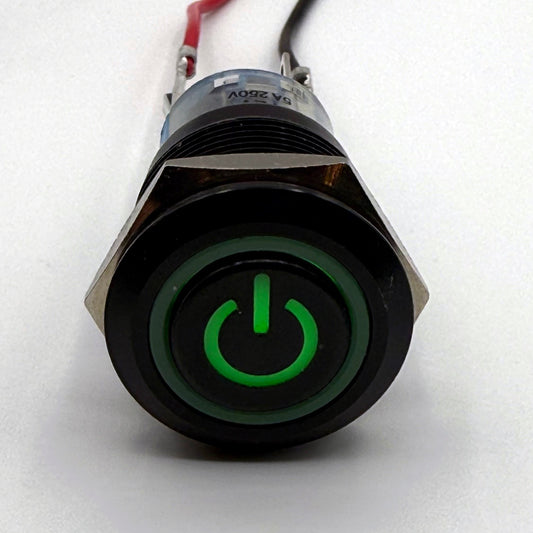 19MM Momentary POWER Button LED Backlit Green