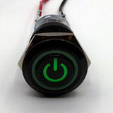 19MM Momentary POWER Button LED Backlit Green